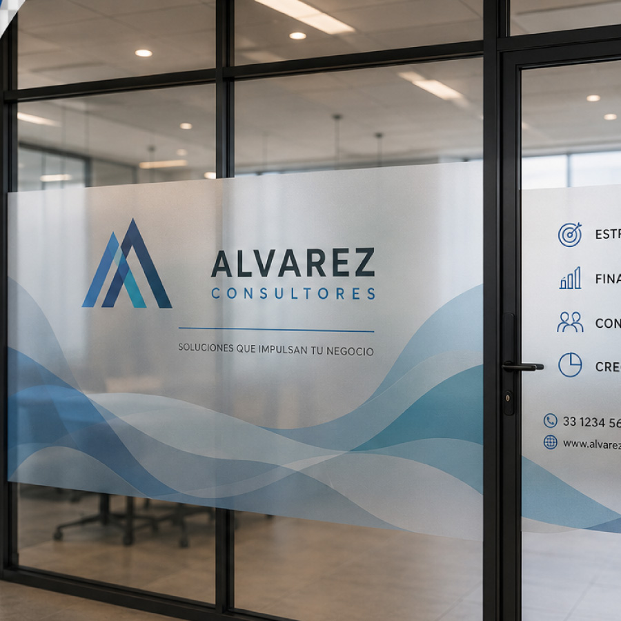 Cancelería corporativa con gráficos esmerilados